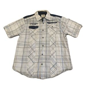 Private Member Men's Plaid Short Sleeve Button Up Shirt Size L